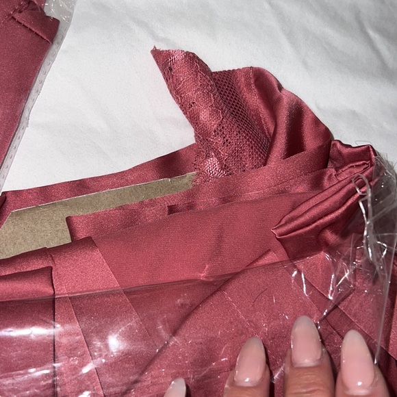 Bridesmaid Robes Gift Bridal Party Silk Lace Trim Robe Dusty Pink Adult One Size - Picture 3 of 11